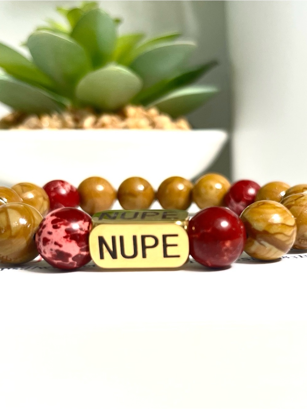 Kappa Alpha Psi Red Jasper & wood grain Jasper Beaded Stretch Bracelet
